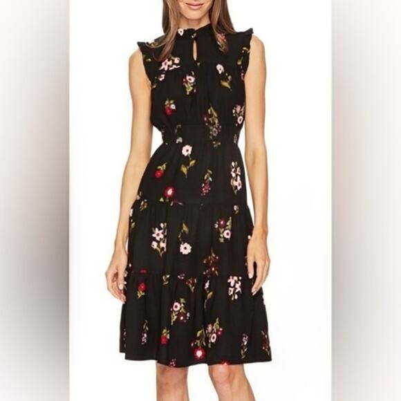 Kate Spade Dresses & Skirts - Kate Spade Ma Cherie In Bloom Black Floral Smocked Waist Tiered A Line Dress